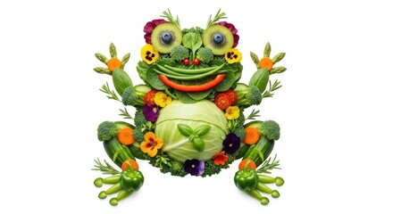 Fototapeta premium Creative frog made of fresh vegetables and fruits