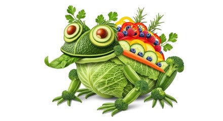 Obraz premium Creative frog made of fresh vegetables