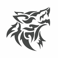 Tribal Wolf Head Tattoo Design Isolated on White Background