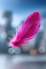 Naklejka premium Colorful feather floats in city background during daytime