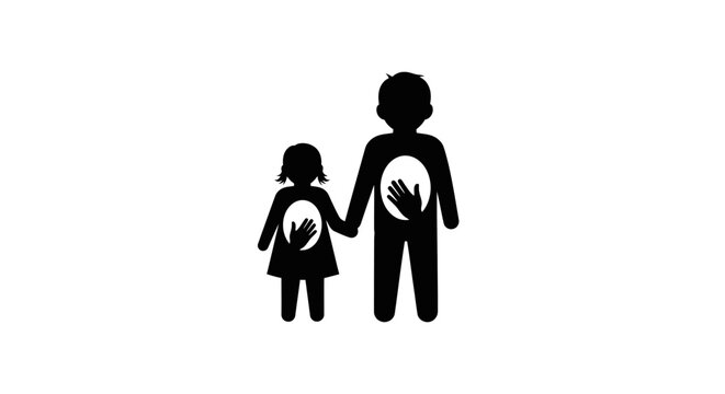 Black silhouette of adult and child.