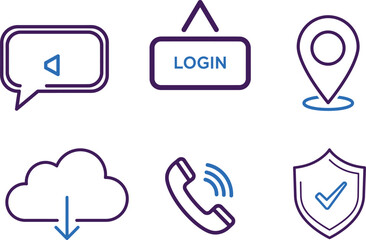 Fototapeta premium Collection of six icons representing communication navigation security and cloud storage