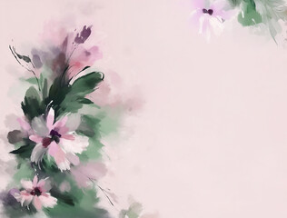 A flower watercolor illustration with a large pink copy space area.