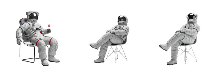 Set of Astronauts Sitting on Chairs isolated on Transparent Background PNG © Tor