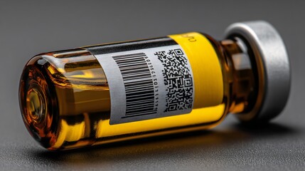 Amber Glass Vial with Barcode Label and QR Code