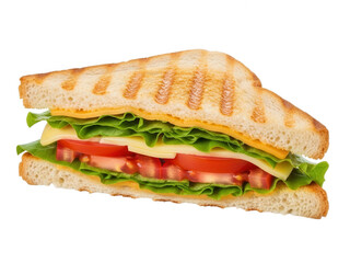 A toasted sandwich with lettuce and tomato isolated on transparent background