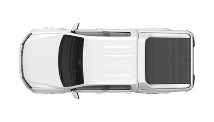 Top view of a modern white pickup truck with a sleek design and covered bed © changnam37