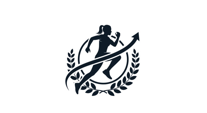 Black silhouette of woman running fast.
