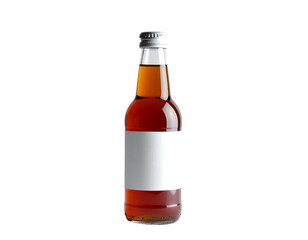 Glass bottle of refreshing beverage with blank label isolated.