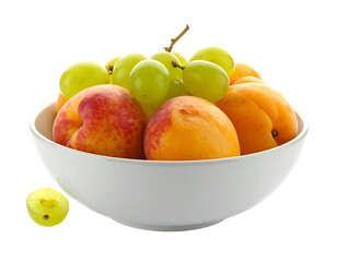 A vibrant bowl of fresh fruits showcasing peaches and grapes.