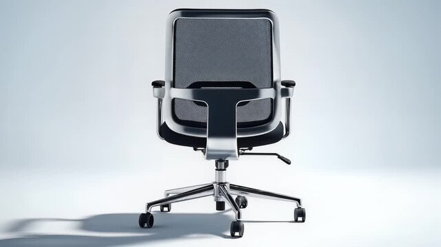 Modern black office chair with adjustable height and wheels on white background.