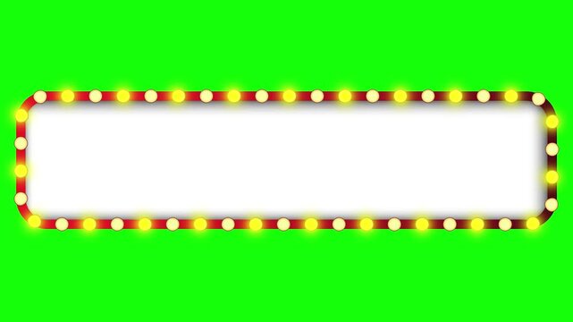 blank billboard blank frame alternating flashing lights vintage 4k vegas green screen animation promo board lamp frame board
