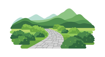Naklejka premium A winding stone path leads towards lush green hills showcasing a charming landscape illustration silhouette high quality professional detailed modern elegant