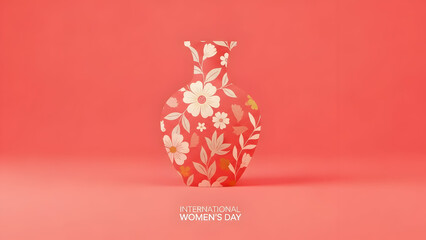 Women's day special decorative vase with floral pattern on pink background