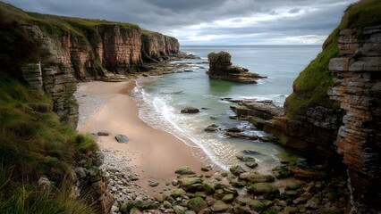  Breathtaking, isolated, serene, unpopulated landscape showcasing the Moray Coast &ndash; Dramatic cliffs, beaches