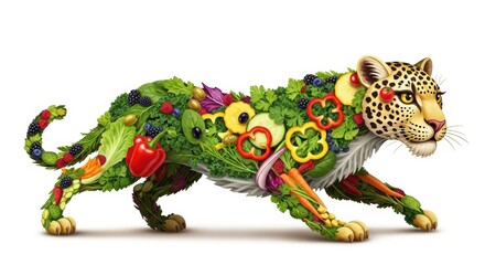 Fototapeta premium Leopard made of vegetables and fruits, healthy eating