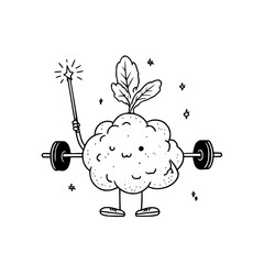 Smiling Cloud Lifting Weights with Magic Wand