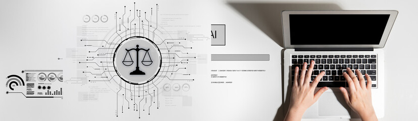 Futuristic digital law interface displaying justice scale, highlighting digital law, AI compliance, digital law systems, and digital law regulations for secure governance. Spline