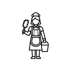 Fototapeta premium Clean Housekeeper Holding Brush and Bucket in a Professional Cleaning Service Setting