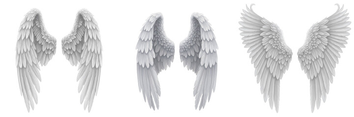 Fototapeta premium Set of Majestic White Angel Wings with Transparent Background PNG
