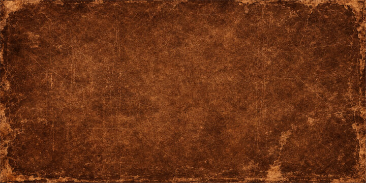 A worn vintage backdrop featuring an aged brown leather texture and antique parchment paper with a grungy, stained surface design perfect for a retro book page pattern