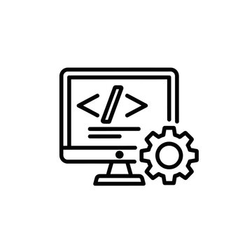 Computer Programmer Icon with Coding Gear and Digital Screen Illustration