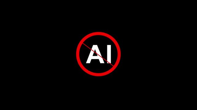 Anti-AI symbol with a bold design, perfect for content about protests against AI automation. Motion graphics of stop red circle
