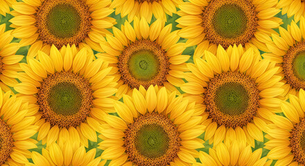 Seamless sunflower pattern with vibrant yellow and green flowers