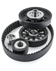 Technical components arrayed, showcasing mechanical parts of various sizes