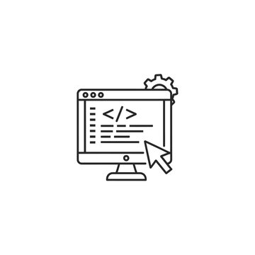 Digital Coding and Programming Concept with Computer Screen and Gear