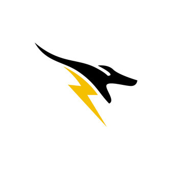 Dynamic black dog or wolf silhouette logo with yellow lightning bolt, representing speed and power.