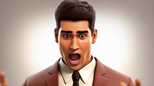 Surprised Man's Reaction: A man expresses astonishment and wonder, mouth open, captured in a stunning display of animation, with expressive eyes and a dynamic pose that conveys surprise.