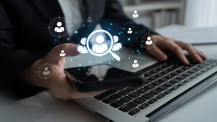 Concept of global talent acquisition and human resources. The process of headhunting and searching...