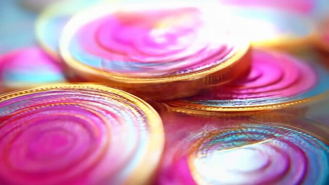 Swirls of Confectionery Delight: A close-up shot showcasing vibrant, swirled candies, their mesmerizing patterns and colors creating a visual symphony of sweetness and joy.