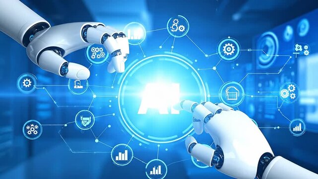 AI Integration: Robot Hands Activate Artificial Intelligence Interface
