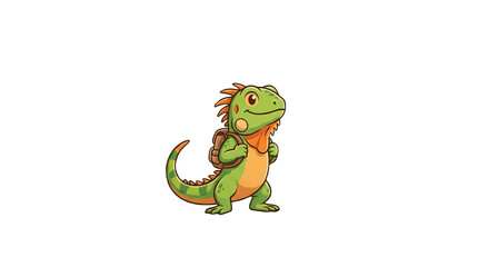 Fototapeta premium Cute Cartoon Iguana with Backpack, Ready for Adventure