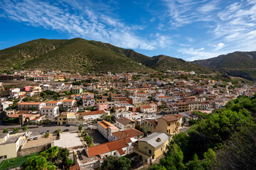 Obraz premium Panoramic view of Buggerru, historic mining village in Sardinia, Italy.