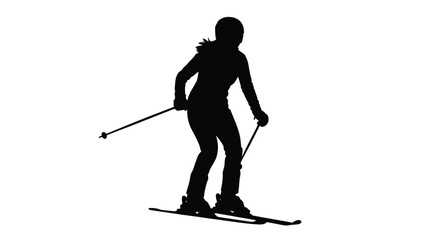 Fototapeta premium A lone skier gracefully descends a slope in striking silhouette