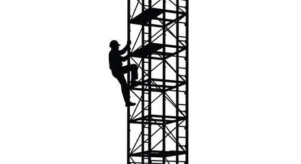 Construction worker climbing scaffolding a striking black silhouette © RASHIDA