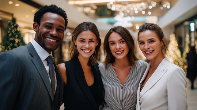 Faceless nice-looking attractive lovely glamorous cheerful positive stylish ladies and gentlemen having fun at celebratory event in modern fashionable luxury place indoors, with