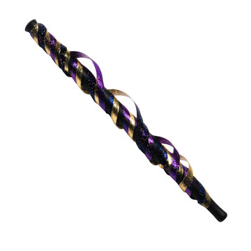 Black Baton Wand with Purple and Gold Ribbon Streamers on Transparent Background Digital Design Asset High Resolution Png