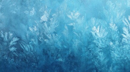 Obraz premium Frost covers a glass surface in winter creating unique patterns. The blue shades mix with white showcasing the beauty of ice formations. This scene captures the essence of cold weather.