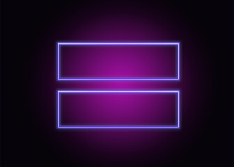 Fototapeta premium Glowing Purple and Blue Neon Equals Sign on Dark Background Futuristic Equality Symbol Light Effect