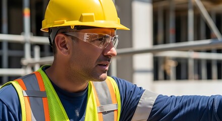 Fototapeta premium Construction Worker Wearing Hard Hat and Safety Vest.