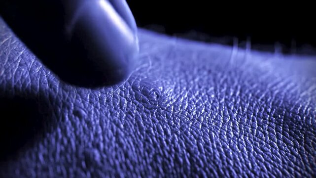 UV light macro skin texture finger pressing ultraviolet analysis dermatology blue light 4K