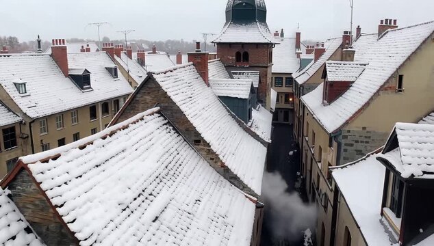 Snowy Rooftops in Winter Town