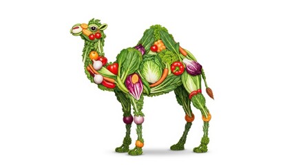Obraz premium Camel made of vegetables. Healthy eating concept.
