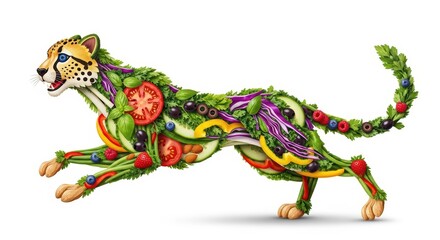 Fototapeta premium Cheetah made of fresh vegetables and fruits