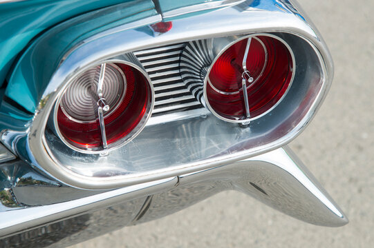 Canada, BC, Kamloops.  Tail light detail of 1961 Cadilac Eldorado convertible.