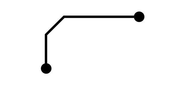 Black animated digital line connecting dots to form a technological corner frame on a white background. Useful for UI elements.